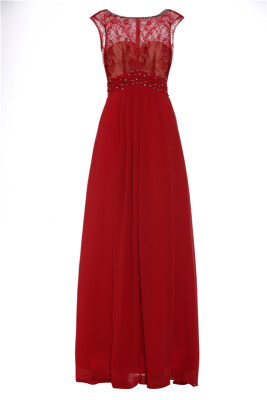 

CAZDZY Beaded Scoop Neck Lace Long Evening Dress