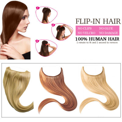 

Remeehi Full Head 16"24" Thick Invisible Miracle Wire Flip In Remy Human Hair Extensions Any Colors 120g Width 28CM