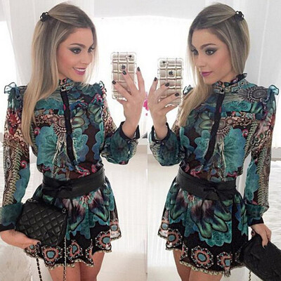 

Lovaru ™ 2015 summer style women fashion mini dress long sleeves high neck high quality Soft and comfortable dress