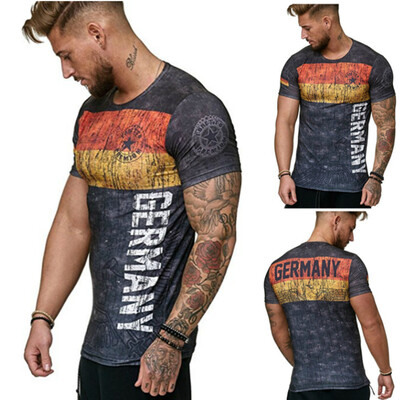 

Men Short Sleeve Fashion Slim Fit Round Neck Printed Pullover T Shirt