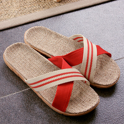 

Ou Runzhe slippers home breathable linen EVA bottom cool drag cross section 35-36 yards