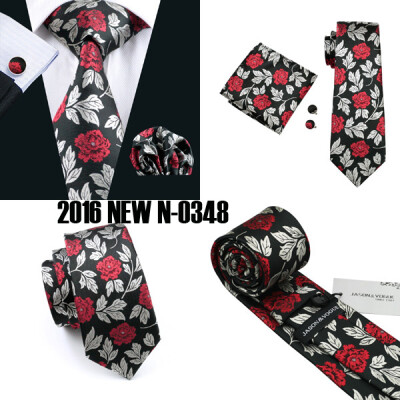 

2016 New Style Vogue Men Silk Tie Handkerchief Cufflinks Set High Quality Necktie 2016 New Year Promotion