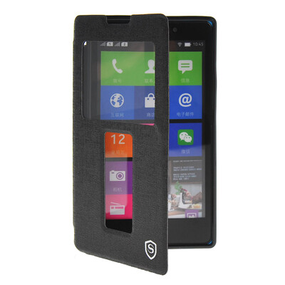 

MOONCASE View Window Leather Side Flip Pouch Stand Shell Back Case Cover for Nokia XL Black