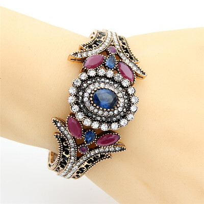 

Эксклюзивные турецкие женщины цветок браслет браслет смолы Rhinestone ювелирные изделия манжеты античный золотой цвет Пейсли шабло