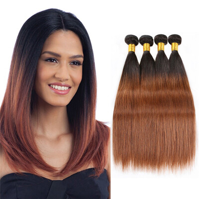 

Brazilian Straight Hair 4 Bundles Two Tone Color T1B30 Human Hair Weave 4 Bundle Ombre Brown Hair Extensions