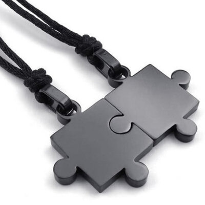 

Hpolw 2pcs Mens & Womens Couples Stainless Steel Puzzle Pendant Love Necklace Set Black