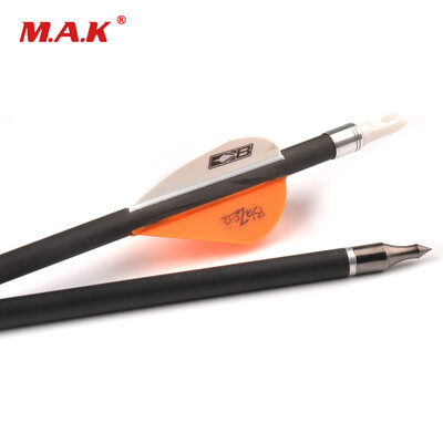 

6 pcs 30" Spine 350 Pure Carbon Arrows OD76MMID60MM with 1 Whtie 2 Orange Plastic Feather for Recurve Bow Archery