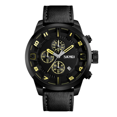 

SKMEI Fashion Casual Quartz Watch 3ATM Water-resistant Men Watches Genuine Leather Calenda Stopwatch Wristwatch Male