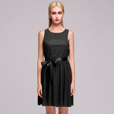 

Stylish New Fashion Lady Women Party Sleeveless Chiffon O-neck Dress
