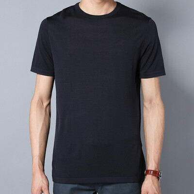 

Pierre Cardin Diffin cardin D11TMW8810 2018 summer mens new round neck knit lai viscose fiber solid color short-sleeved thin elastic T-shirt gray  code