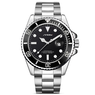 

Mens Watches Top Brand Luxury SINOBI Military Sport Quartz Watch Green Rotatable Bezel Mans Waterproof Stainless Steel Relogio