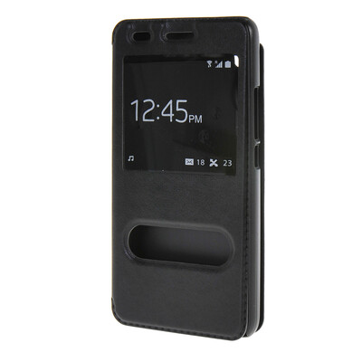 

MOONCASE чехол for Huawei Honor 4A (5.0") Сверхтонкий флип кожаный Окно просмотра отойти чехол Обложка Черный