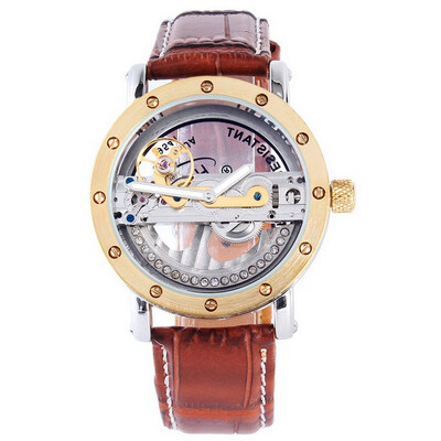 

Golden Case Automatic Skeleton Watch with Bridge Mechanical Movement