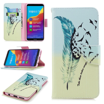 

BEFOSPEY Painting PU LeatherSoft TPU Card Slot Stand Wallet Case For Huawei Honor 7C599"2018