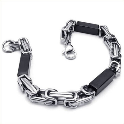

Hpolw silver&black Stainless Steel Rectangular Link Mens Lobster Clasps Braceletdurable in use