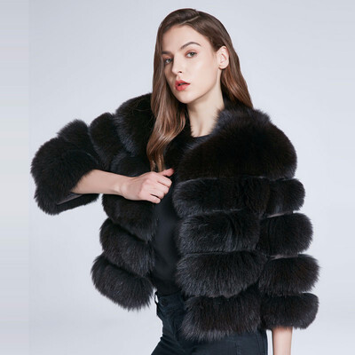 

Winter Jacket Fox Fur Vest Real Leather Coat Natural Fur Fox Coat Furry Warm Fashion Stripe New Discount 2018 New Discount