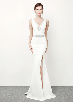 

V-neck luxury mermaid dress long evening dress sequins formal prom dress gown