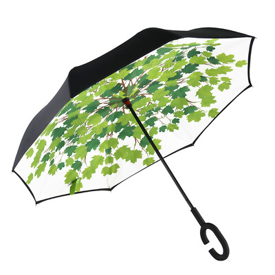 

Cmon double reverse umbrella free-standing oversized mens long handle straight rod car manual green leaf reverse umbrella