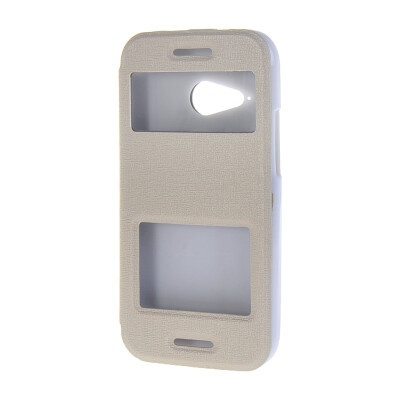 

MOONCASE Side Flip Hard board Slim Leather Bracket Window Case Cover for HTC One Mini 2 M8 Mini White