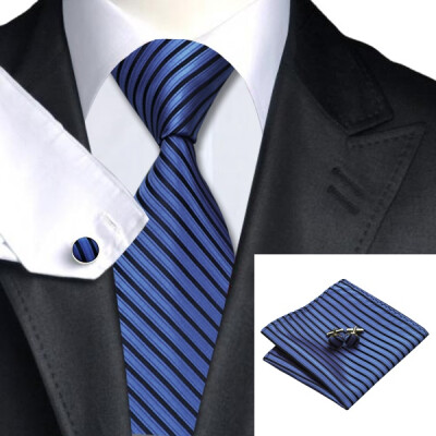 

2016 New Hot selling Vogue Men Silk Striped Tie Set High Quality 100% Silk Necktie Handkerchief Cufflink Set for Formal Wedding