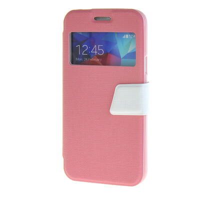 

MOONCASE Side Flip Hard board Slim Leather Bracket Window чехол для Cover Samsung Galaxy S5 Mini розовый