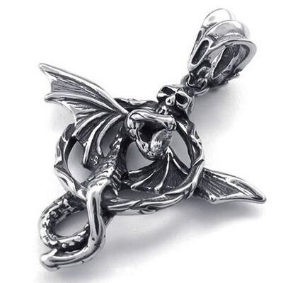 

Hpolw Black fashion vintage jewelry Mens Gothic Snake&Dragon&SkullSkeleton Stainless Steel Pendant Necklace