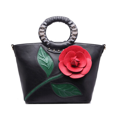 

Luxury brands women leather handbag rose flowers bride tote bag large pretty shoulder bag Messenger bag for girlfriend