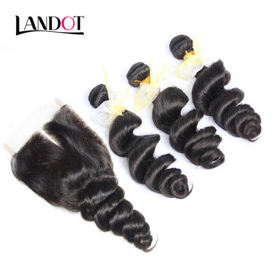 

8A Cambodian Loose Wave Virgin Hair With Closure 4PcsLot Cambodian Loose Curly Wavy Human Hair Weaves 3 Bundles And Lace Closures