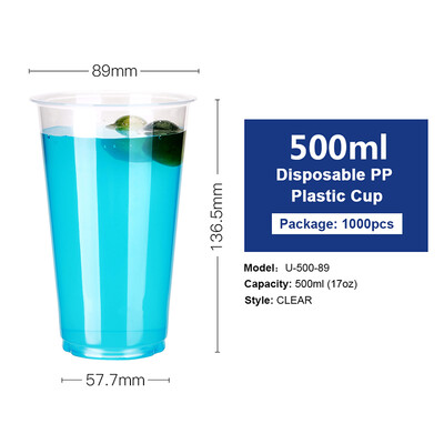 

OTOR 17oz22oz Disposable Plastic Cups with Lids PP Clear Cup for Hot & Cold Drinks Iced Coffee Bubble Boba Smoothie 1000pcs