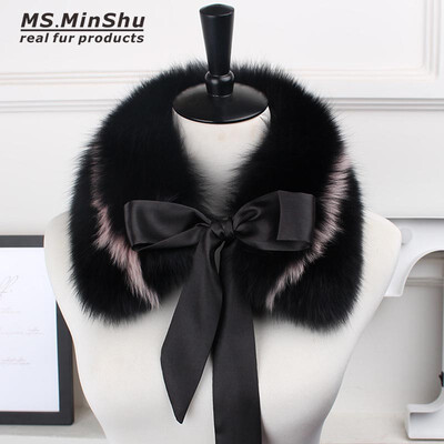 

MSMinShu Genuine Fox Fur Collar Scarf with Lace 100 Natural Fox Fur Scarf Winter Neck Warmer Jacket Fur Collar Short Scarves