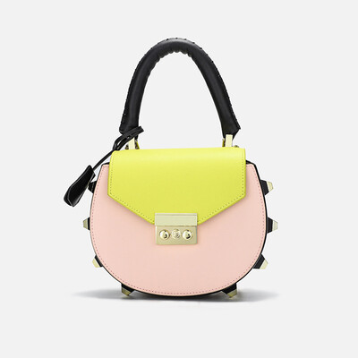 

FEMALEE 2018 Women Panelled Shoulder Bags Cowskin Leather Tote Luxury Designer Rivet Handbags Saddle Bags Chains Crossbody Bag