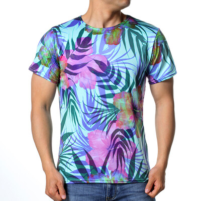 

Fashion Mens O-Neck Tops Casual Flower Print Pullover T-Shirts