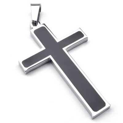 

Hpolw Mens&Womens Hot Sell Fashion Jewelry Stainless Steel Casting Black&Silver Cross Pendant Necklace18-26 inch Chain