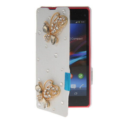 

MOONCASE Rhinestone Crystal Ultre Slim Leather Side Flip Wallet Shell Back Case Cover for Sony Xperia Z1 Compact (Mini) White