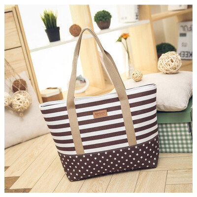 

SMOOZA Fashion Striped Casual Tote Women Canvas Handbag Casual Shoulder Shopping Bags Beach Zipper Large Bag Sac A Main Bolsas