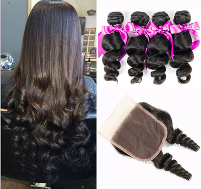 

Dream Like Indian Virgin Hair Loose Wave 4 Bundles with Closure 8A Virgin Hair Extensions