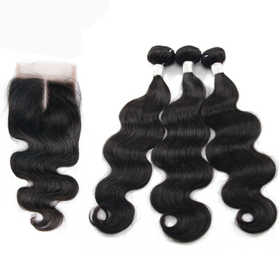 

Nami Hair 6A бразильская черная волна с волнообразными волнами 3 комплекта с кружевным закрытием 100% наращивание человеческих волос с кружевным закрытием