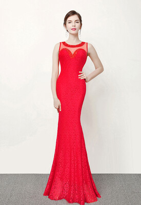 

Lace Beaded Mermaid Long Evening Dress