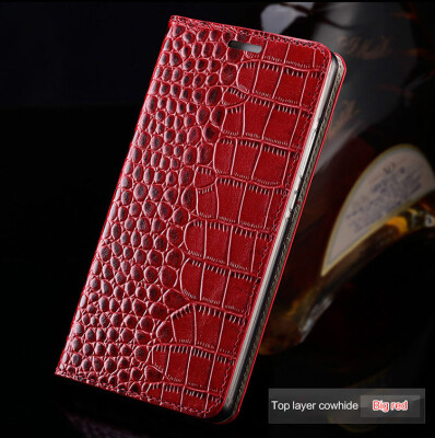 

Genuine Leather flip Case For iPhone 6 7 8 Plus X Crocodile Flat Texture phone cover