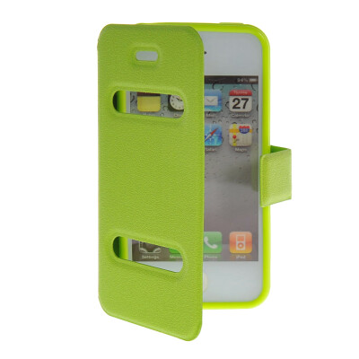 

MOONCASE View Window Leather Side Flip Pouch Stand Shell Back ЧЕХОЛ ДЛЯ Apple iPhone 4 / 4S Green