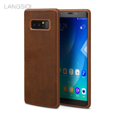 

LANGSIDI Genuine Leather Phone Case For Samsung Galaxy Note 8 Case Vintage Crazy horse skin All-inculsive Cover