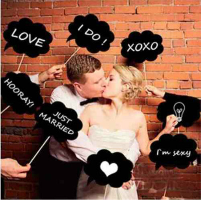 

10Pcs LOVE Photo Booth Props Wedding Birthday Party Black Card Chalkboard Stick