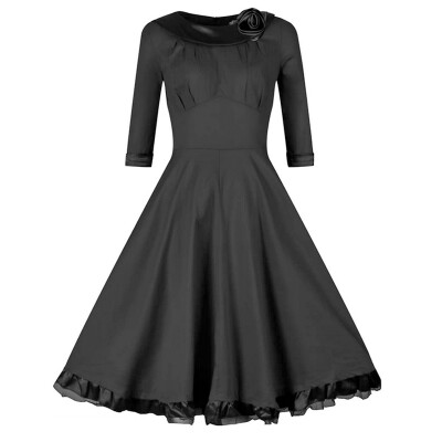 

Retro-Fifth Of Flounced Sleeve Waist Big Skirt Dress