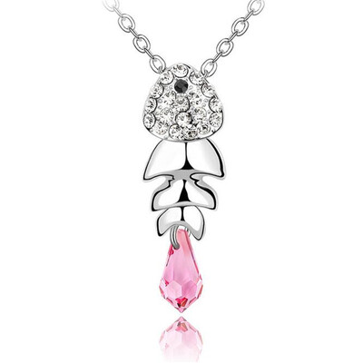 

Women Fashion Jewelry Fish Necklaces Pendants Crystal from Austrian Elements High Quality Accessories White Gold Plated 1568