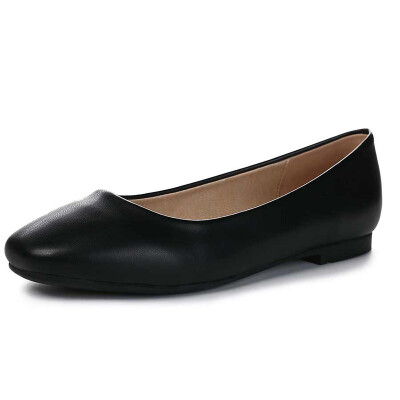 

YALNN Career Women Flat Shoes New Leather Slip-on Square Toe Platform 1cm Heels Shoes Black Women Leather Girl Shoes Women
