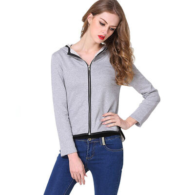 

BURDULLY 2018 New Women Zipper Hoodies Sweatshirt Spring Casual Slim Long Sleeve Overcoat Female Thin Hoodies Classic Gray
