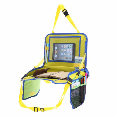 

Kids Travel Tray with IPad Holder Mesh Storage Stand Desk For Car Seat Plane Yellow