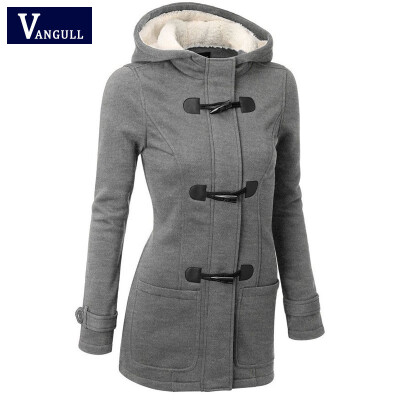 

Winter Coat Women 2015 New Fashion Women Wool Blends Slim Hooded Collar Zipper Horn Button Long Coats Outerwear special button