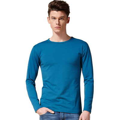 

(MSEK) TX3040 men's round neck long sleeve T-shirt solid color primer shirt bottom t shirt lake blue XL