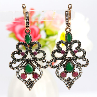 

SUNSPICE MS Exquisite Women Crystal Earrings Turkish Retro Vintage Dangle Hook Love Earrings Drop Water Resin Ethnic Jewelry